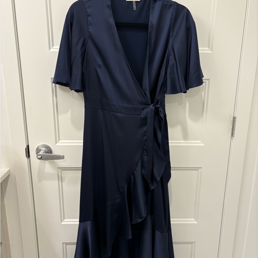 Soprano Blue Ruffled Wrap Dress with V-Neck